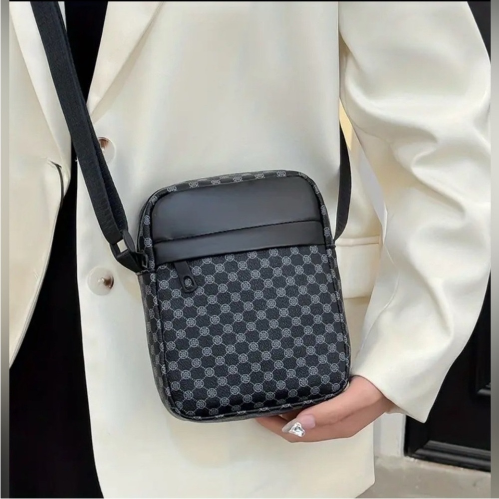 Stylish Black and Grey Patterned Crossbody Bag
